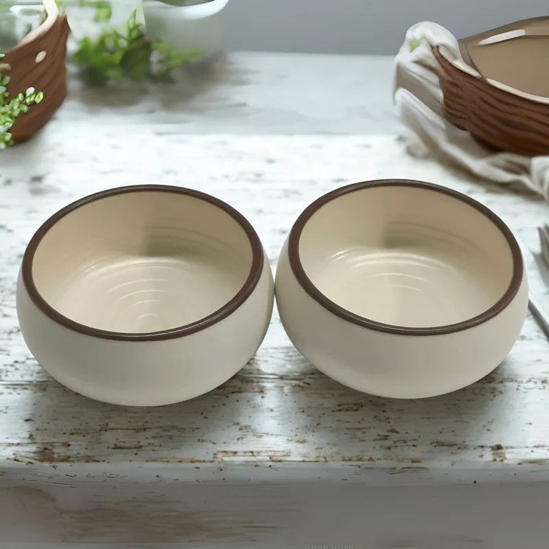 Brownline Handcrafted Ceramic Dip Bowls (Off White,150 mL) - Set Of Two media 3