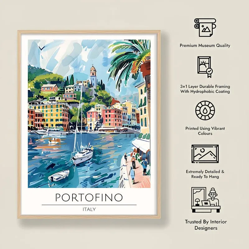 Vintage Portofino Framed Canvas Archival Canvas Wall Painting - Natural Brown Frame media 8