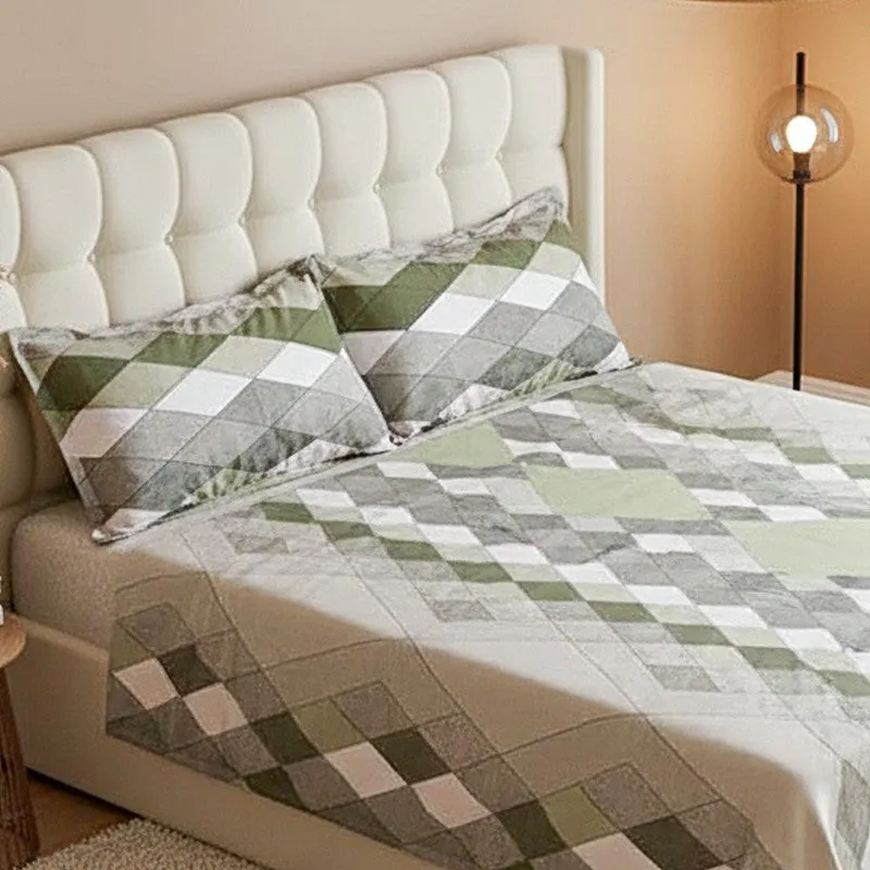 Jora Geometric Cotton Bedsheet (Green) - 144 TC media 3