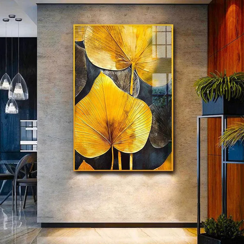 Autumn Bloom Floral Canvas Wall Art With Frame - Gold media 1
