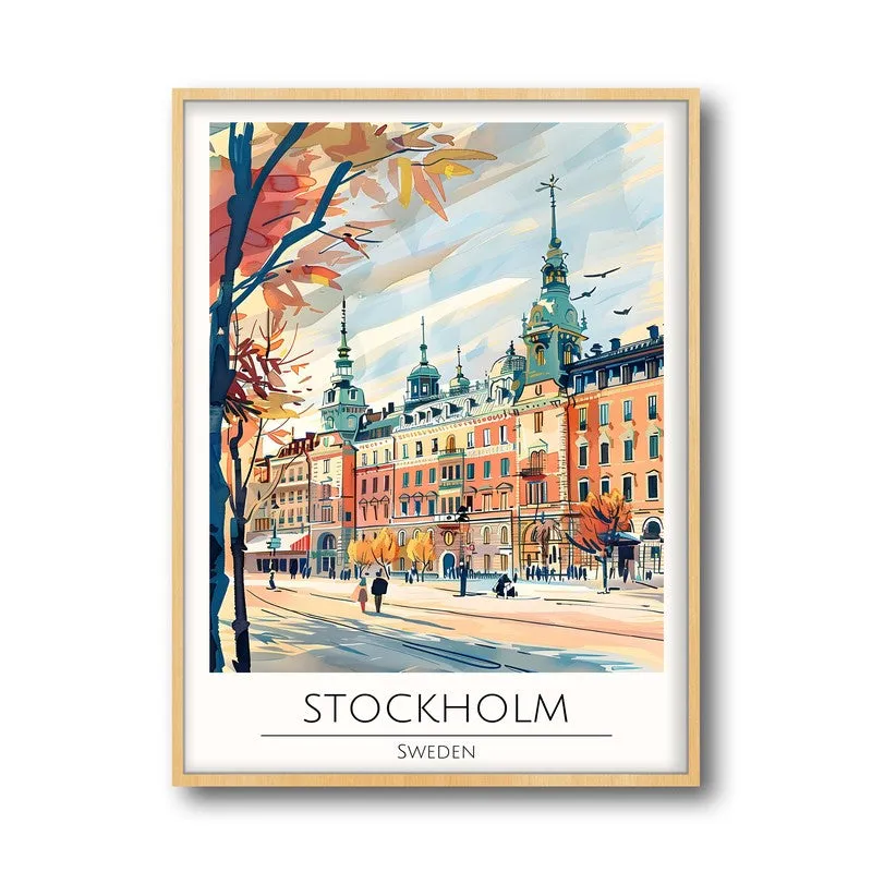 Vintage Stockholm Framed Canvas Archival Canvas Wall Painting - Natural Brown Frame media 5
