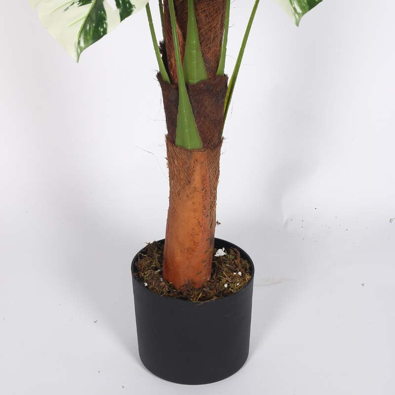 Faux Lush White Monstera Plant With Black Plastic Pot -  4 Feet media 5