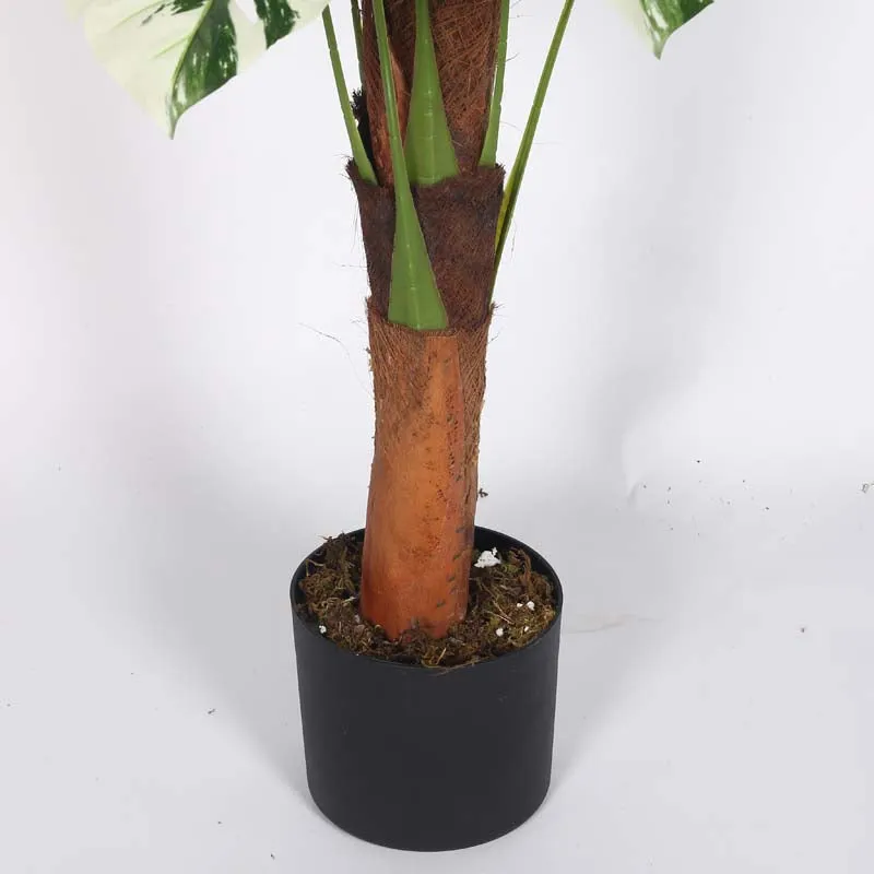 Faux Lush White Monstera Plant With Black Plastic Pot - 4 Feet media 5