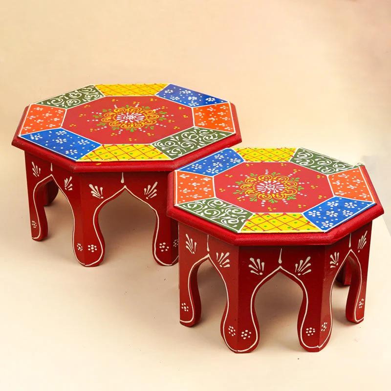 RangRiwaaz Painted Stool - Set Of Two media 3