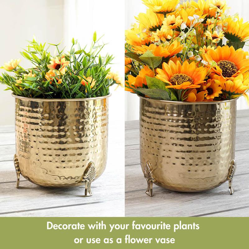 Zephyr Metal Hammered Leaf leg Planter - Gold media 9