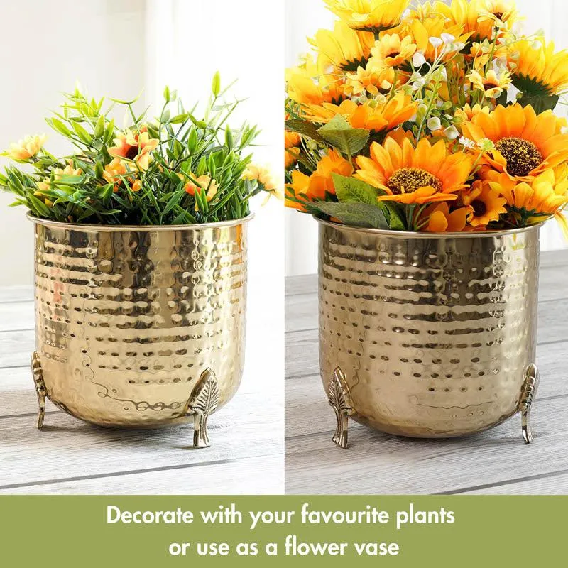 Zephyr Metal Hammered Leaf leg Planter - Gold - 9