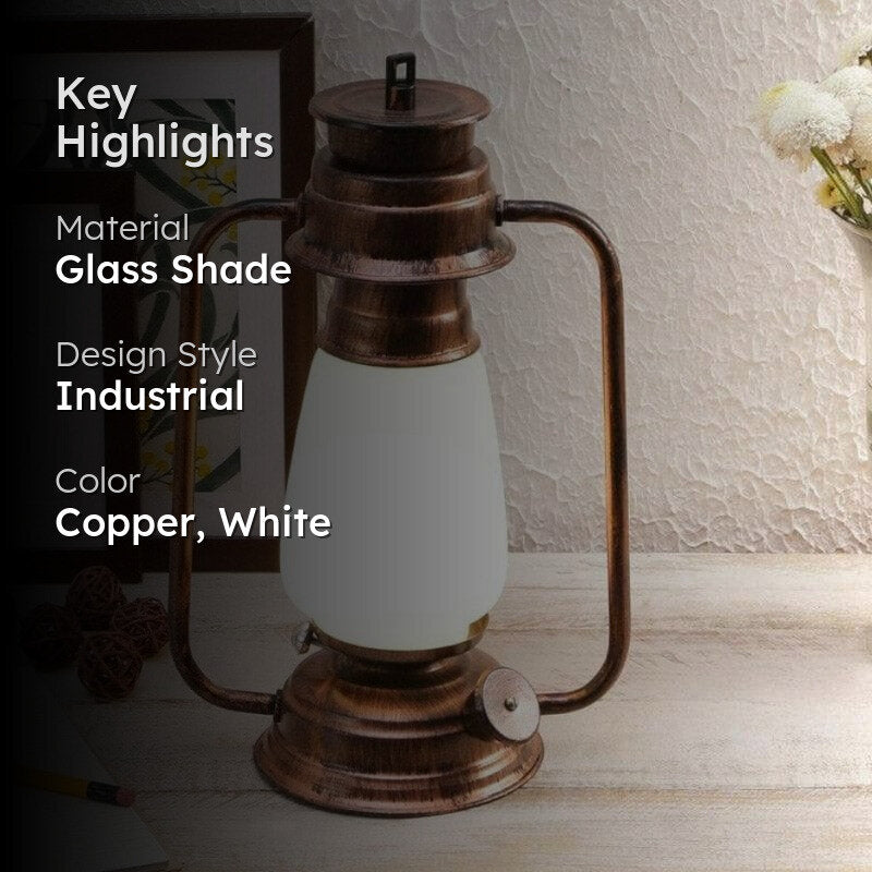 Grio Glam Lantern Glass Table Lamp - Copper,White media 2