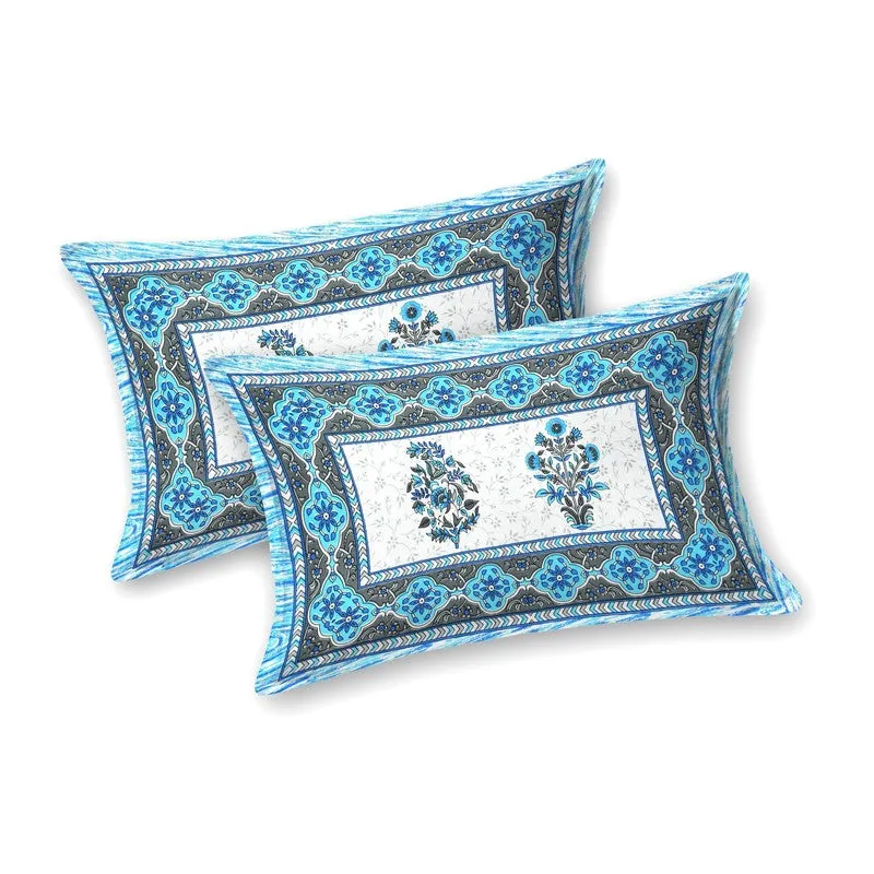 Royally Cotton Bedsheet (Blue,White) - 240 TC media 4