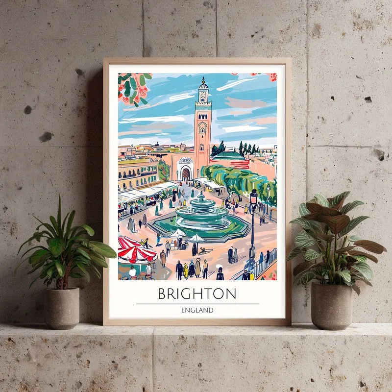 Vintage Brighton Framed Canvas Archival Canvas Wall Painting - Natural Brown Frame media 3