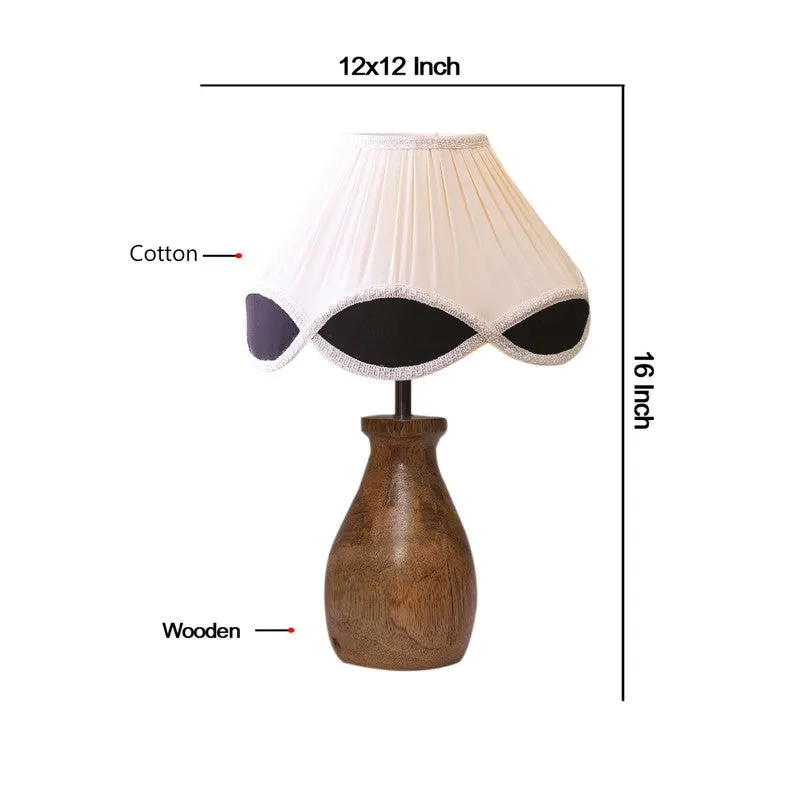 Flamoria Cotton Table Lamp With Wooden Base - OffWhite media 9