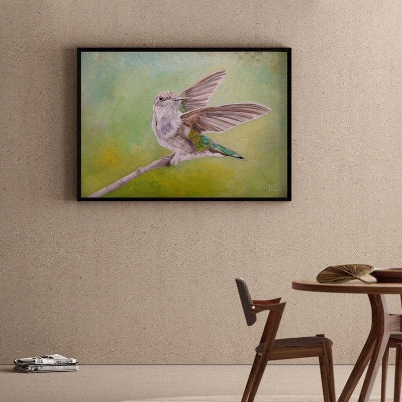 Hummingbird Dance Canvas Wall Painting - Black Frame