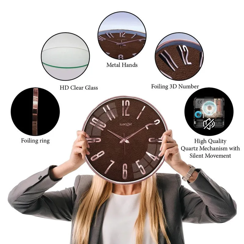 Elite Numeric Plastic Wall Clock - Brown & Rose Gold media 7