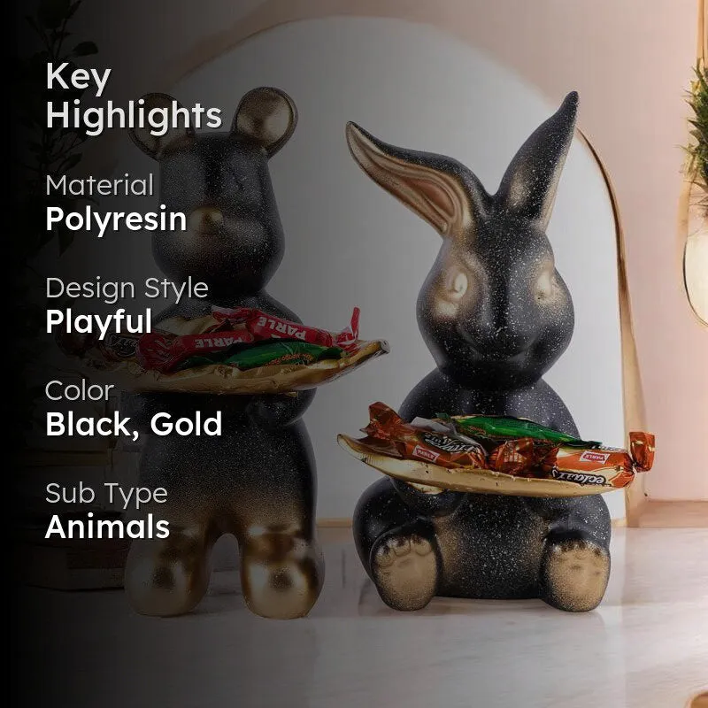 Hop & Squeak Painted Poly Resin Show Piece (Black) - Set Of Two media 2