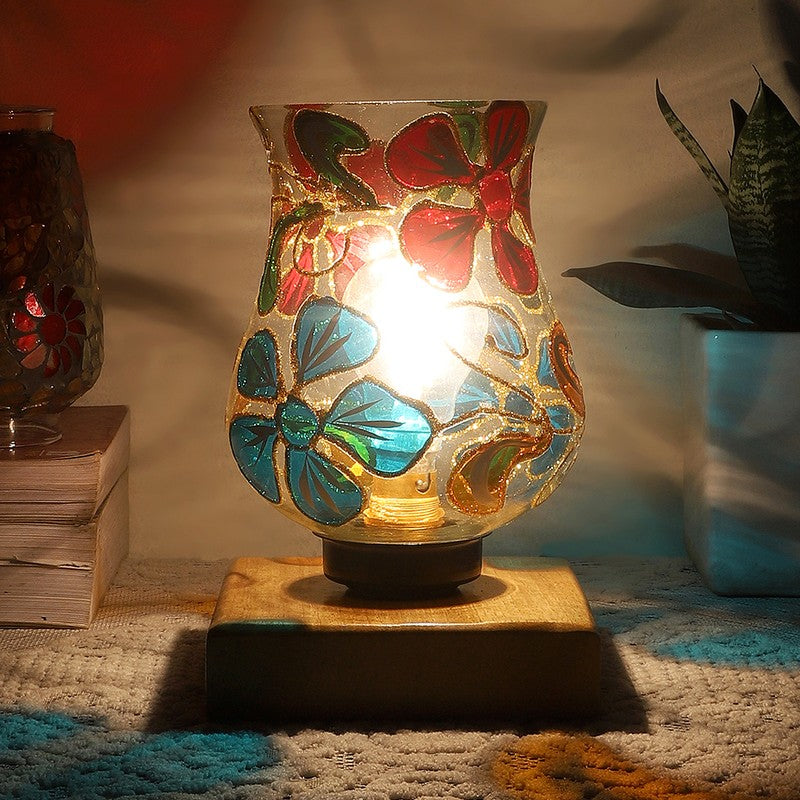 Embera Mosaic Glass Table Lamp With Wooden Base - Multicolor