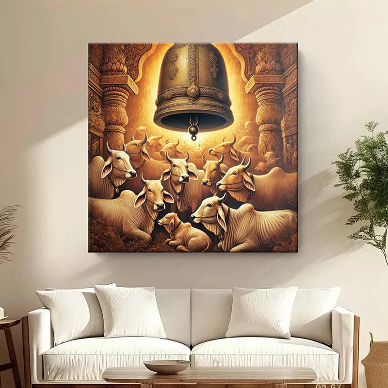 Sacred Bells & Cows Poly Canvas Wall Painting media 1