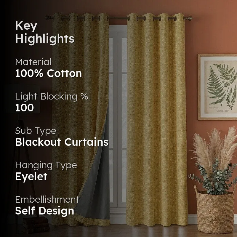 Form Ease Cotton Blackout Curtains (Yellow) - Set Of Two media 2
