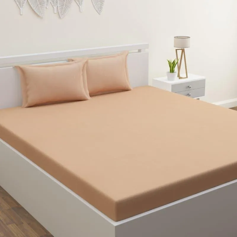 Yana Solid Cotton Bedsheet (Beige) - 300 TC media 1