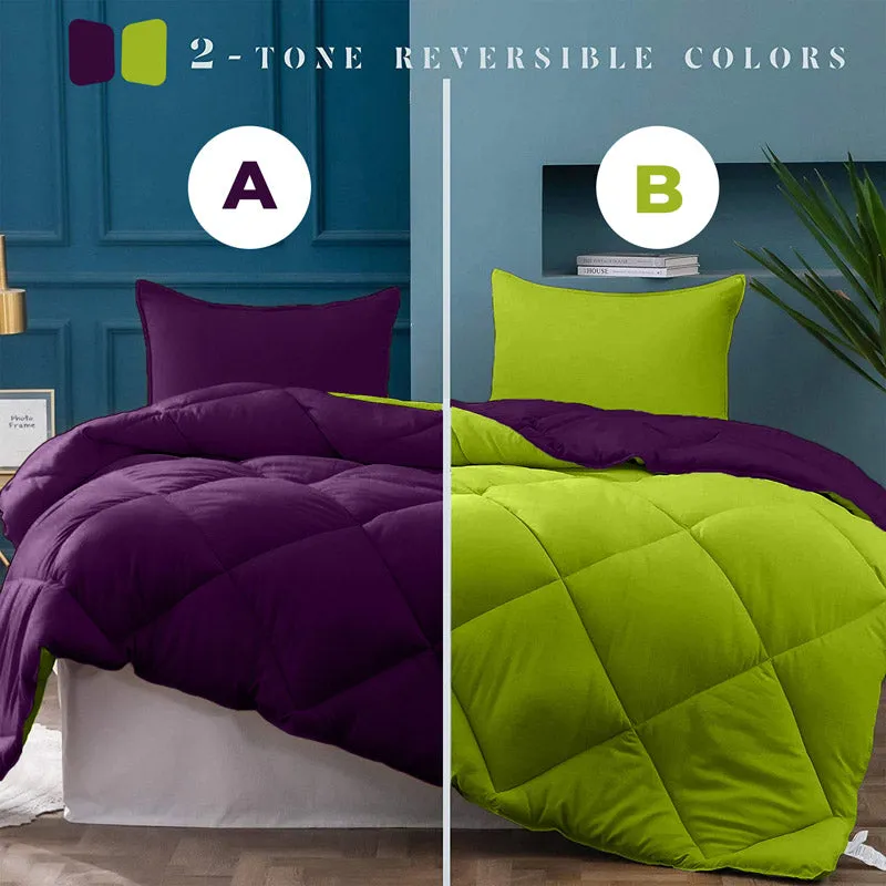Wide Checkered Dual Color Cotton Comforter (Green,Purple)  - 400 GSM media 5