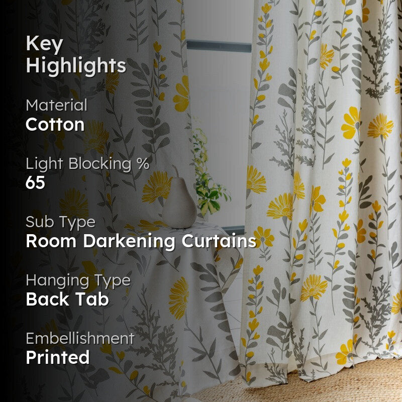 Tranquebar Home Garden Grace Cotton Curtains(Yellow) - Set Of Two media 2