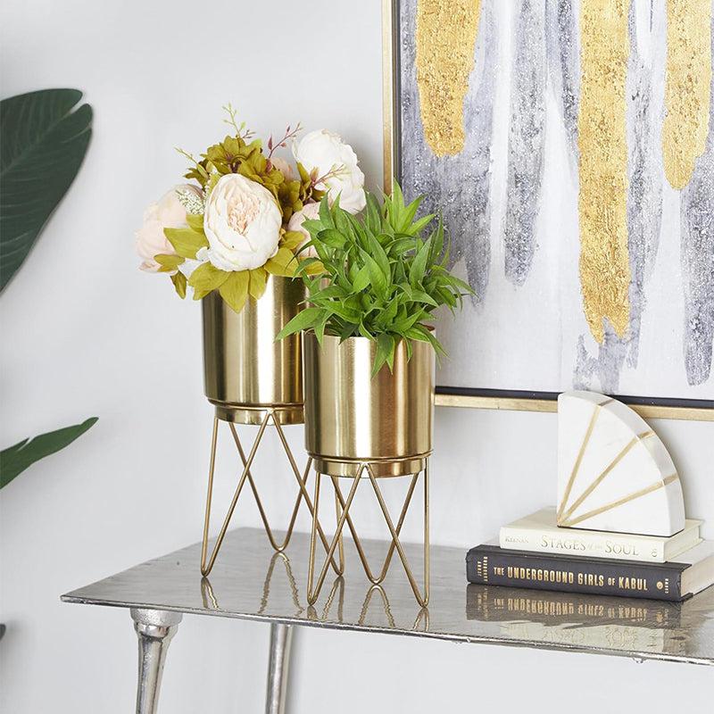 Mido Antique Planter With Stand (Gold) - Set Of Two media 2