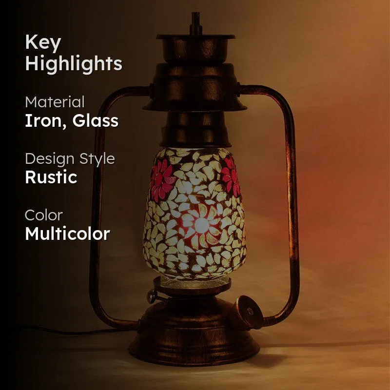 Phoolkari Mosaic Lantern Iron Table Lamp - Multicolor media 2