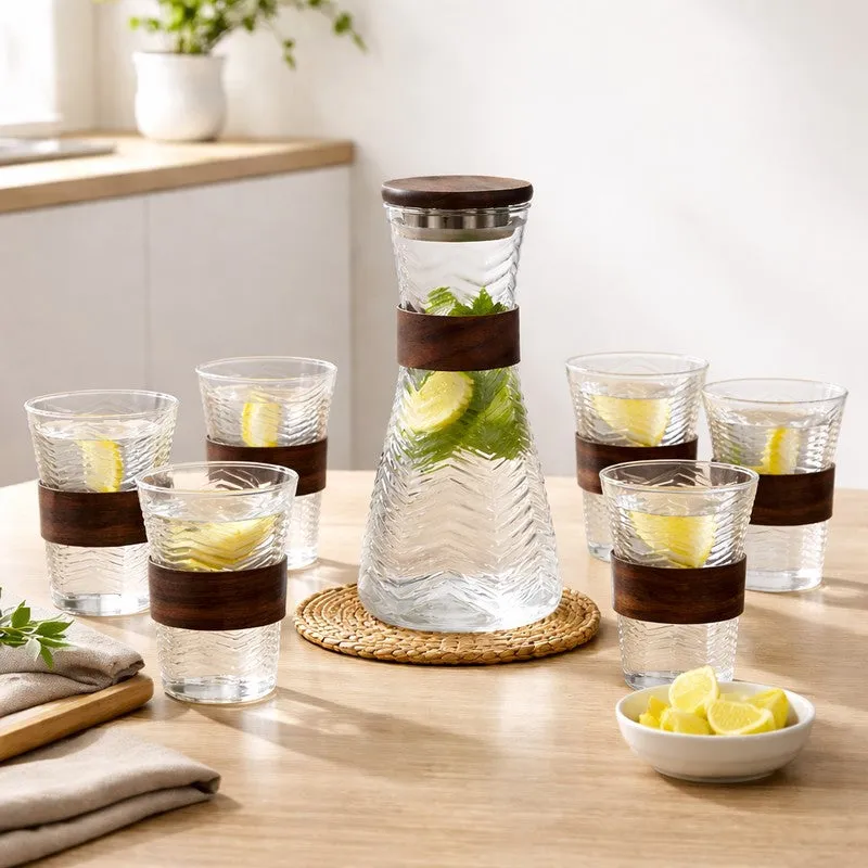 Glass Jug with Drinking Glasses (300 mL Each) - Seven Piece Set media 1