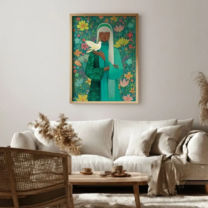 Dove Whisper Canvas Wall Painting - Brown Frame media 1