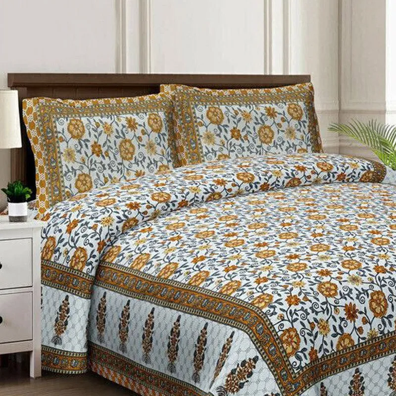 Petalet Cotton Bedsheet (Yellow,White) - 240 TC media 4