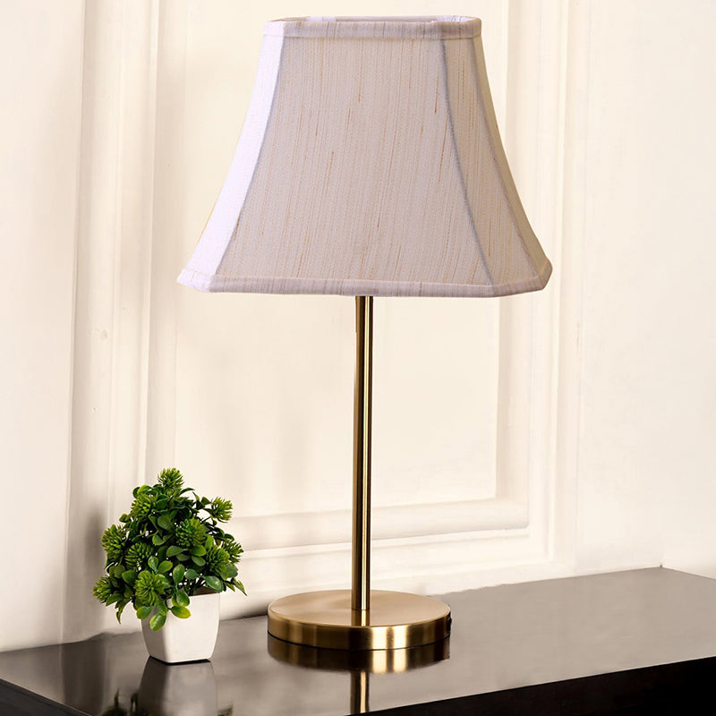 Bedside Beacon Cotton & Metal Table Lamp - White,Gold media 2