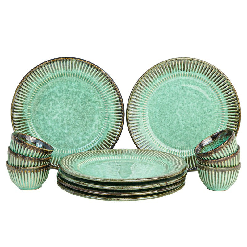 Mintora Green Ceramic Dinner Set - 12 Piece Set media 3