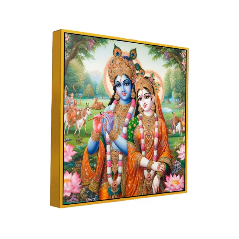 Vibrant Radhakrishna I Canvas Wall Art With Frame media 3
