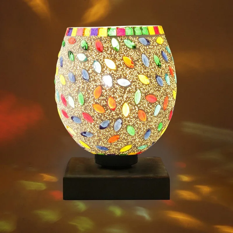 Glaze Mosaic Glass Table Lamp With Wooden Base - Multicolor media 7