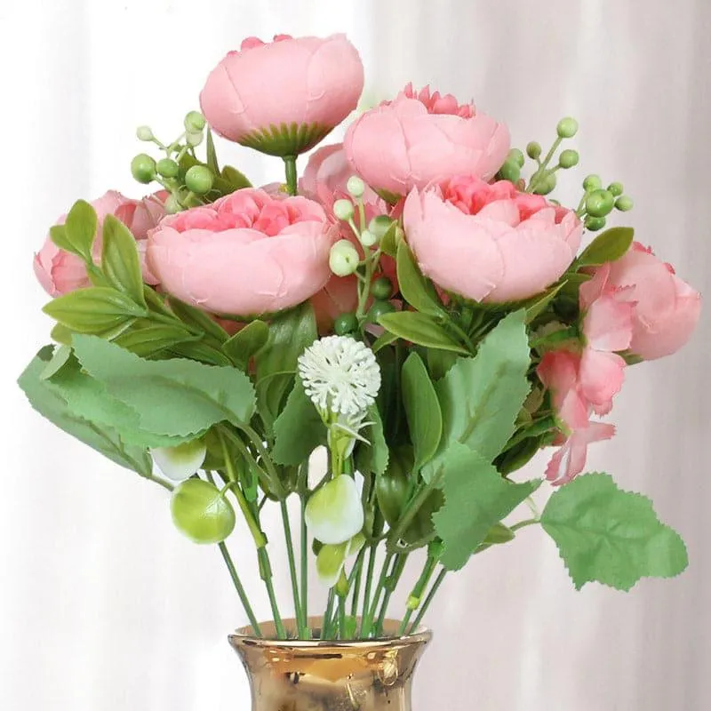 Faux Tropicana Rose Plastic Artificial Flower Bouquet (Pink)- Set Of Two media 1