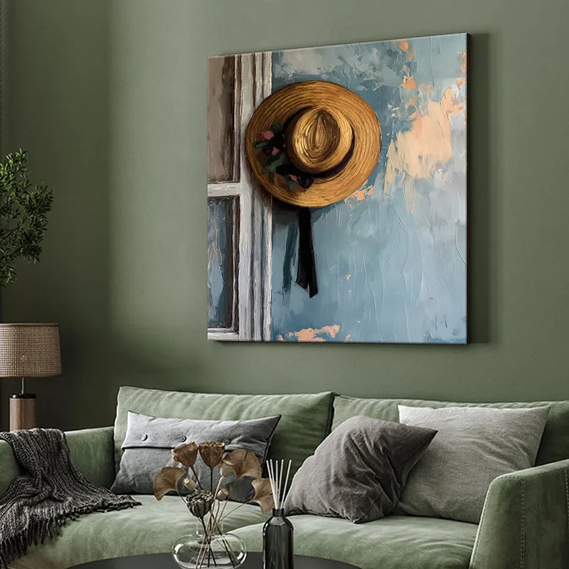 Straw Hat On Wall Painting media 4