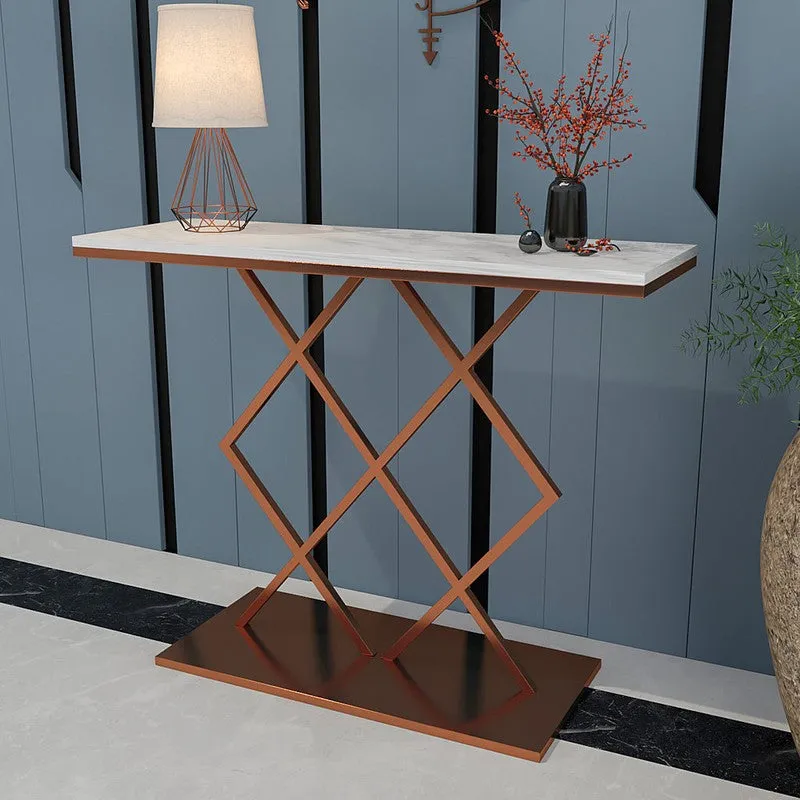 Criss Cross Metal Console Table with Marble Top - Large media 4