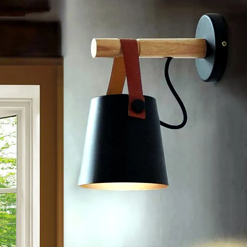 Lume Bucket Fabric Shade Metal Wall Lamp - Black media 1