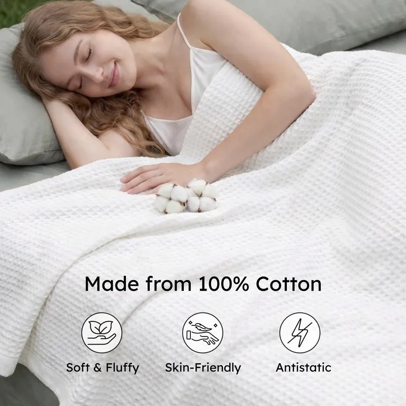 Axitra Wafel Weave Cotton Blanket - WHite media 5