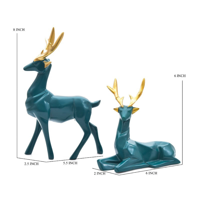 Deer Repose Showpiece (Green) - Set Of Two media 6