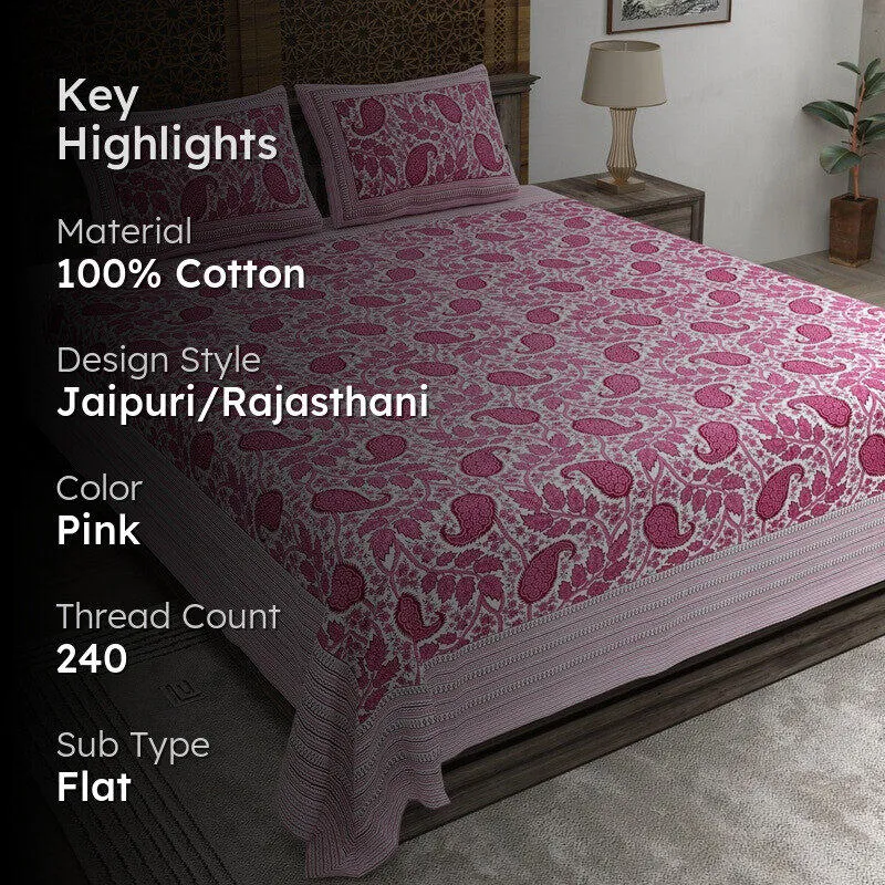 Shapea Cotton Bedsheet (Pink) - 240 TC media 2
