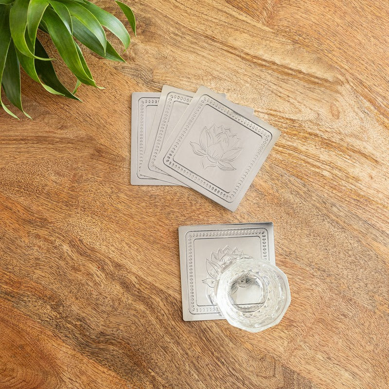 Silver Rose Coasters - Set Of Four
