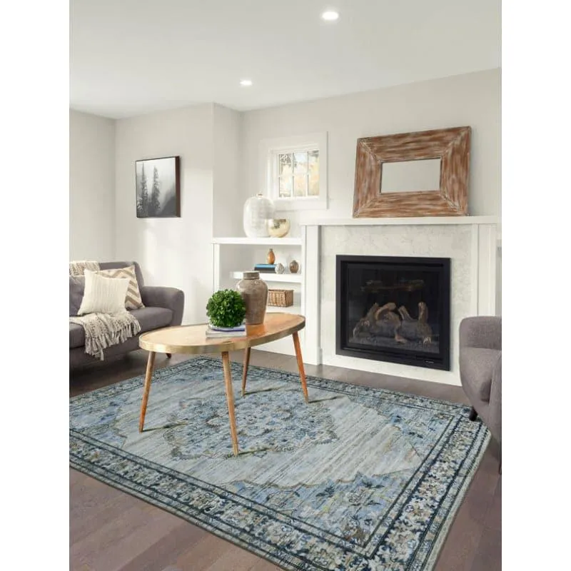 Evina Ethnic Anti Slip Carpet - Beige & Aqua media 3