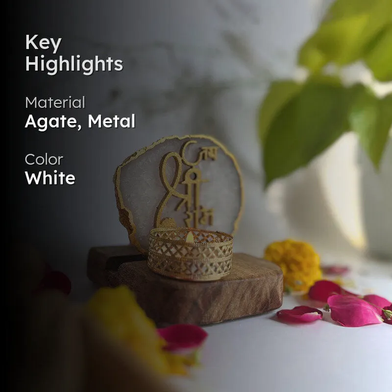 Jai Shri Ram Handcrafted Agate Religious Accent With Tealight Candle Holder - White media 2
