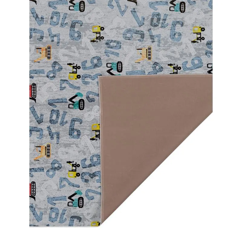 Carpet underside and top surface with number and vehicle pattern