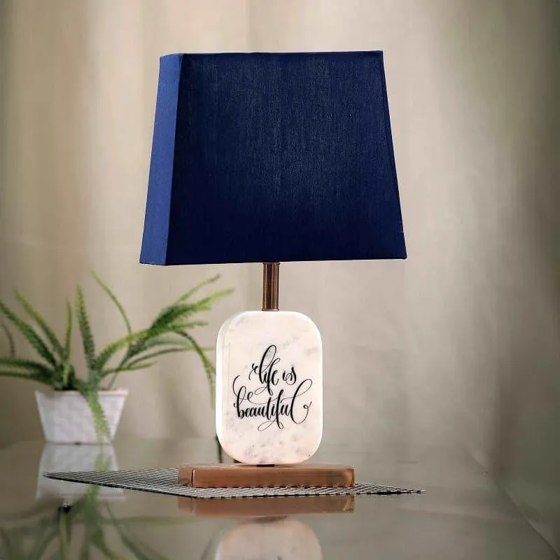 Life Light Printed Marble & Copper Base Fabric Table Lamp - Blue,White media 3