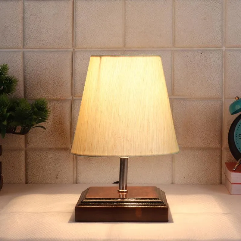 Niksha Basic Fabric Table Lamp - White,Brown media 1