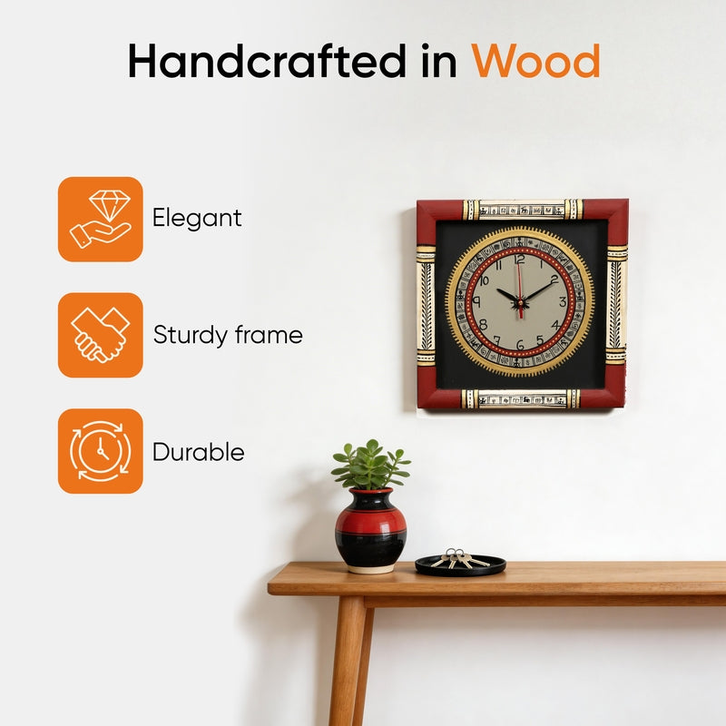 Imeya Warli Tribal Wooden Wall Clock media 4
