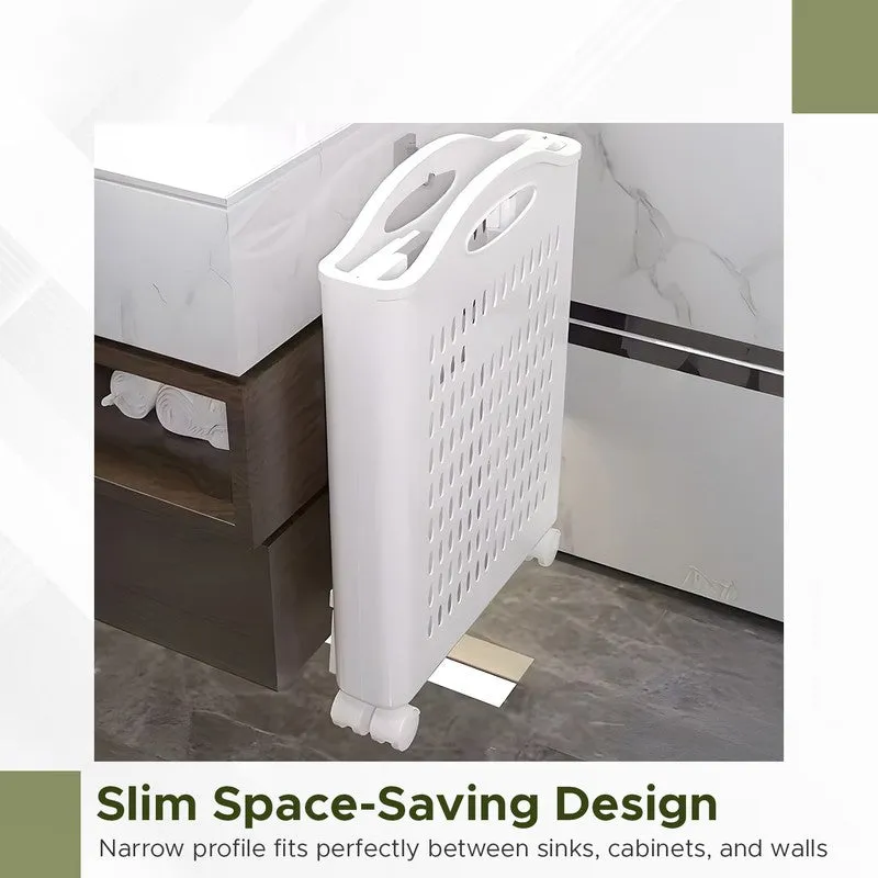 Laxis FoldNest Rolling Plastic Laundry Basket - White media 7