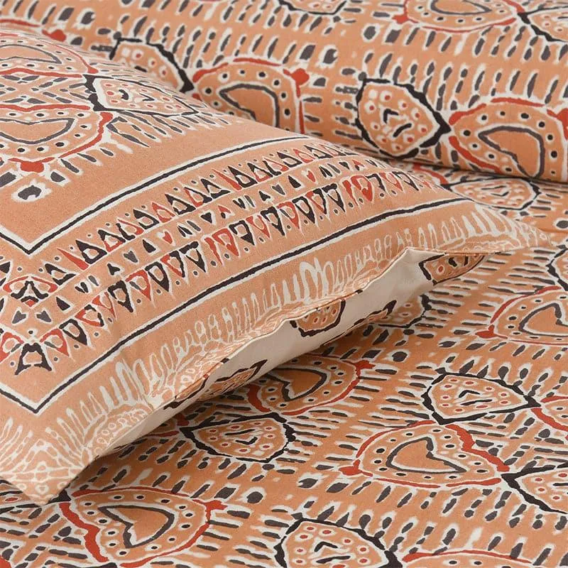 Seijun Mural Cotton Bedsheet (Orange) - 180 TC media 3