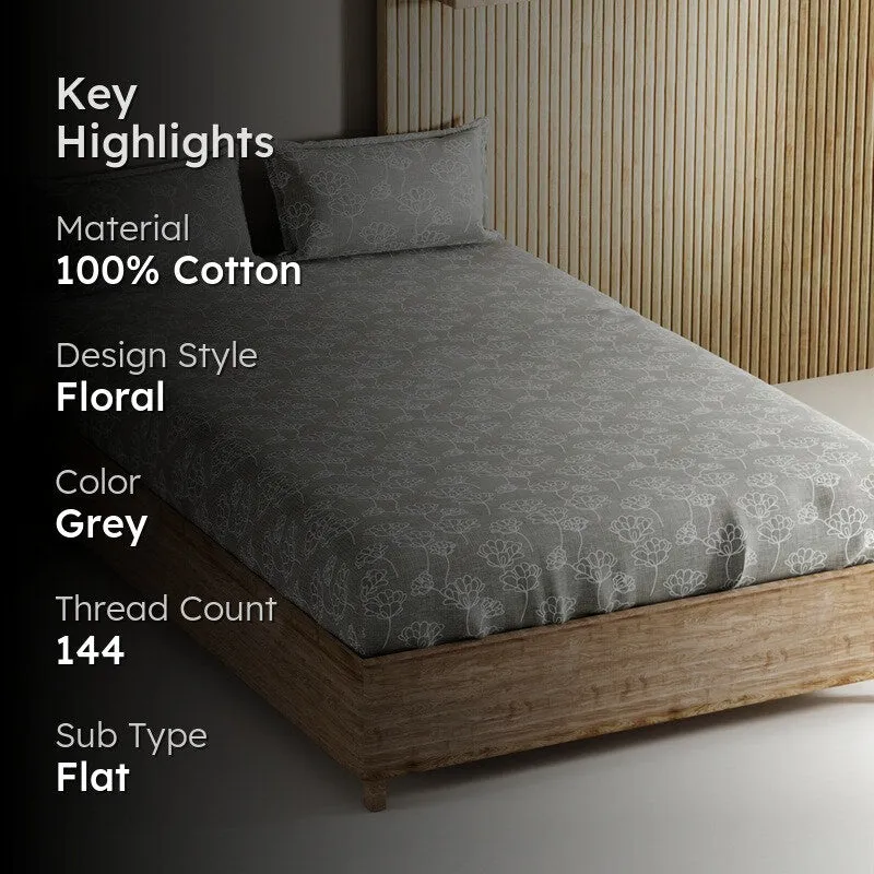 Belora Cotton Bedsheet (Grey) - 144 TC media 2