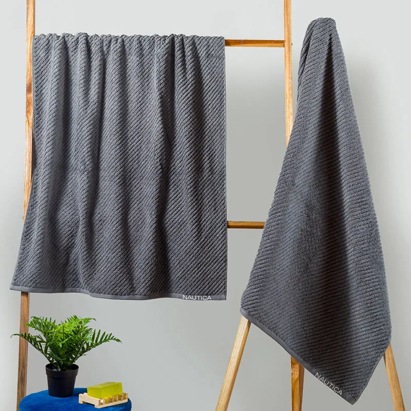Nautica Riviera Soft Cotton Bath Towel (Dark Grey) - Set Of Two media 1